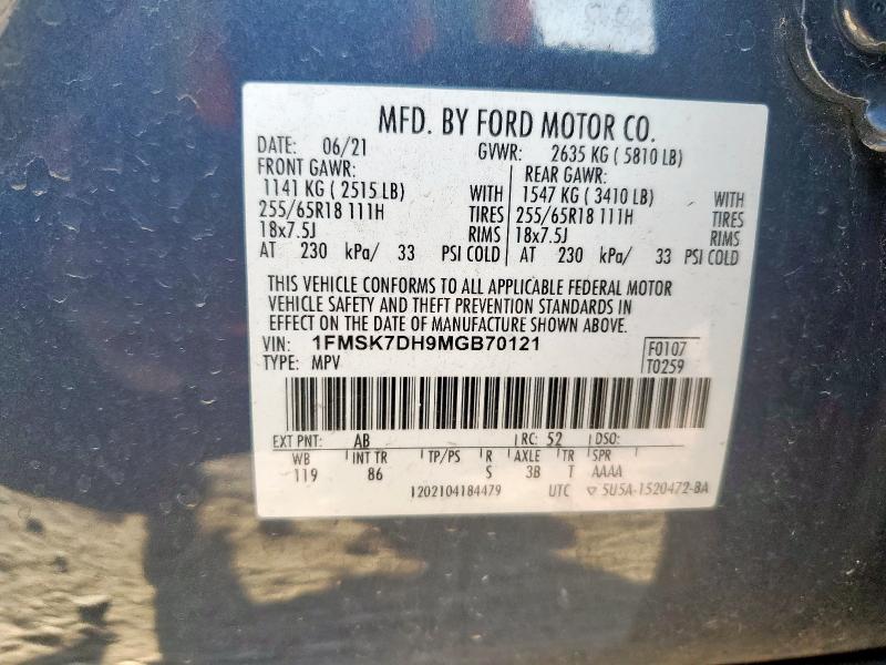 1FMSK7DH9MGB70121 - 2021 FORD EXPLORER XLT GRAY photo 14