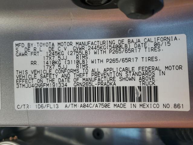 3TMJU4GN6FM191334 - 2015 TOYOTA TACOMA DOUBLE CAB PRERUNNER SILVER photo 12