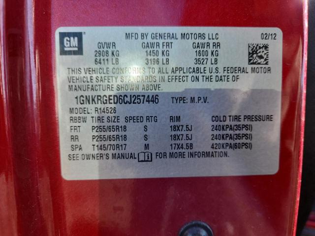 1GNKRGED6CJ257446 - 2012 CHEVROLET TRAVERSE LT 勃艮第红 照片 13