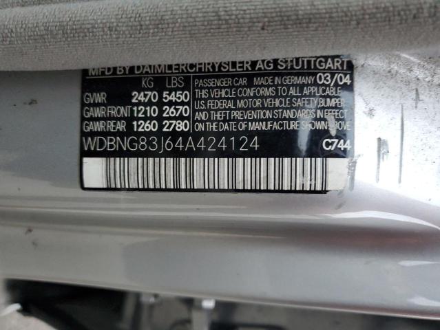 WDBNG83J64A424124 - 2004 MERCEDES-BENZ S 430 4MATIC SILVER photo 12