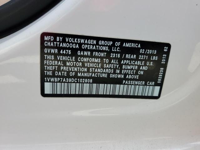 1VWBP7A39DC102808 - 2013 VOLKSWAGEN PASSAT SE WHITE photo 13