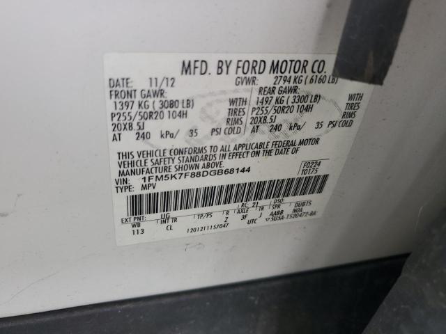 1FM5K7F88DGB68144 - 2013 FORD EXPLORER LIMITED WHITE photo 13