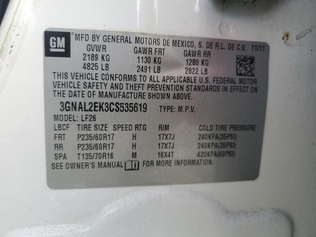 3GNAL2EK3CS535619 - 2012 CHEVROLET CAPTIVA SPORT 白色 照片 13