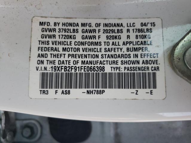 19XFB2F91FE066398 - 2015 HONDA CIVIC EXL თეთრი ფოტო 12