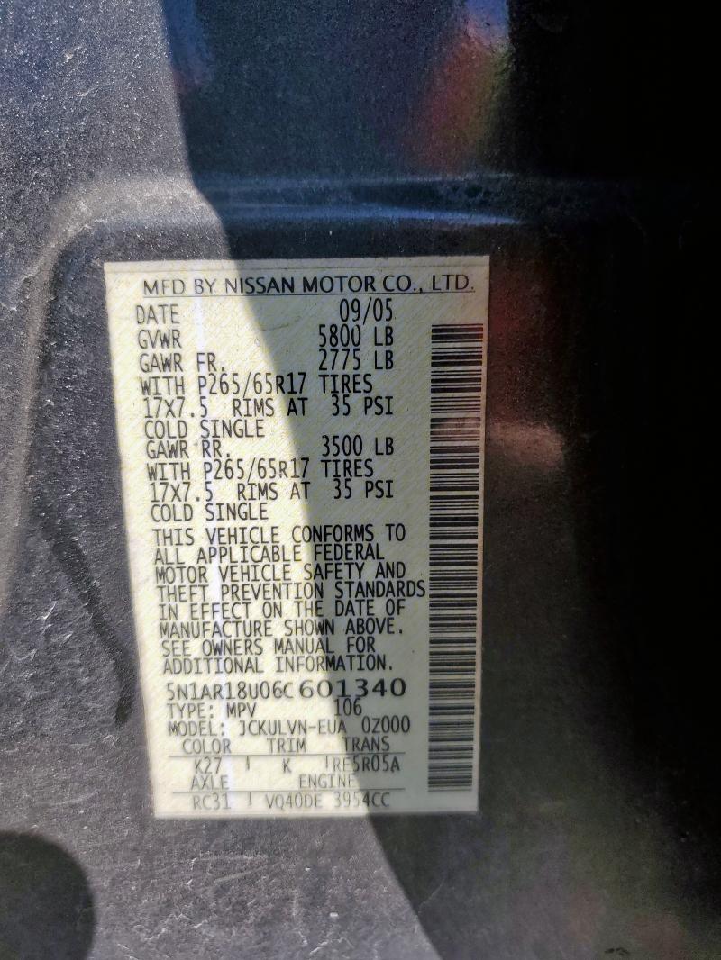 5N1AR18U06C601340 - 2006 NISSAN PATHFINDER LE Grau Foto 13
