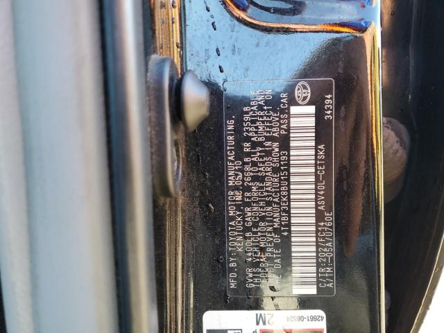 4T1BF3EK8BU151193 - 2011 TOYOTA CAMRY BASE BLACK photo 12
