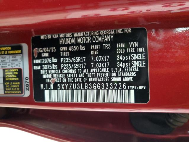 5XYZU3LB3GG333226 - 2016 HYUNDAI SANTA FE S RED photo 13