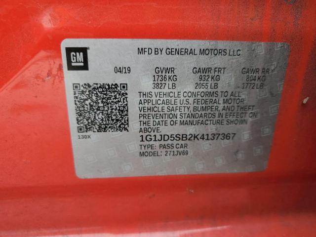 1G1JD5SB2K4137367 - 2019 CHEVROLET SONIC LT Kırmızı fotoğraf 13