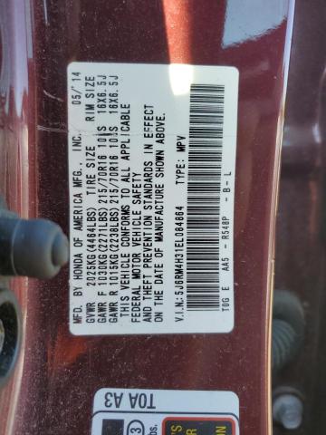 5J6RM4H31EL084864 - 2014 HONDA CR-V LX BURGUNDY photo 14