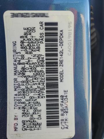 5YFBU4EEXDP185047 - 2013 TOYOTA COROLLA BASE 蓝色 照片 13