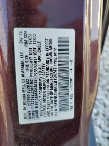5FNRL5H66EB104747 - 2014 HONDA ODYSSEY EXL RED photo 13