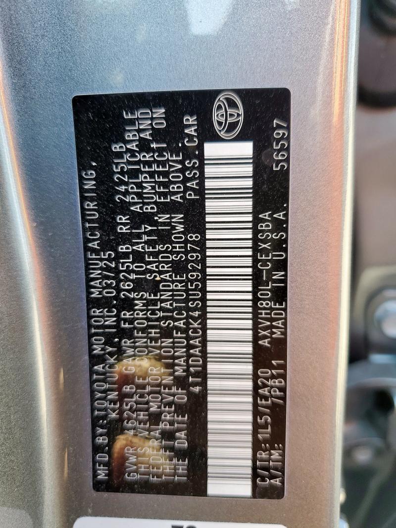 4T1DAACK4SU592978 - 2025 TOYOTA CAMRY XSE GRAY photo 13