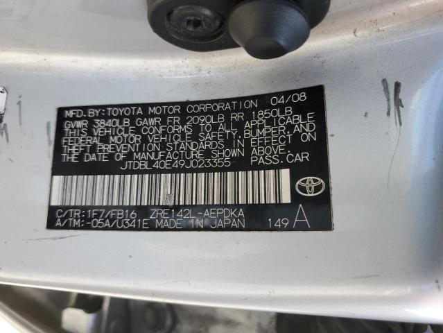 JTDBL40E49J023355 - 2009 TOYOTA COROLLA BASE SILVER photo 12