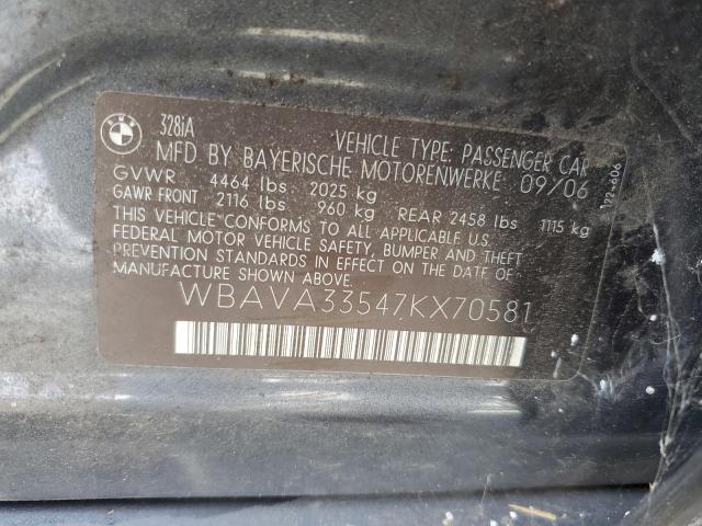 WBAVA33547KX70581 - 2007 BMW 328 I BLACK photo 12