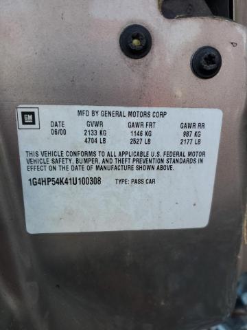 1G4HP54K41U100308 - 2001 BUICK LESABRE CUSTOM BEIGE photo 12