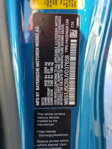 WBS1J5C59JVD37658 - 2018 BMW M2 BLUE photo 12