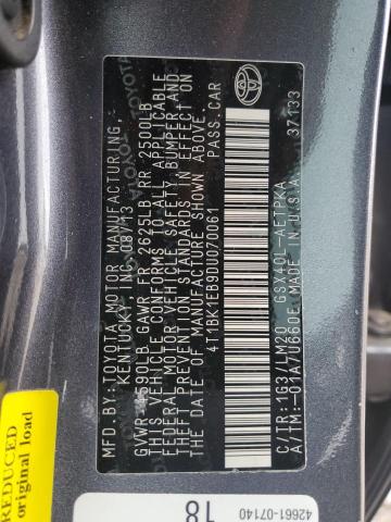 4T1BK1EB9DU070061 - 2013 TOYOTA AVALON BASE 黑色 照片 12