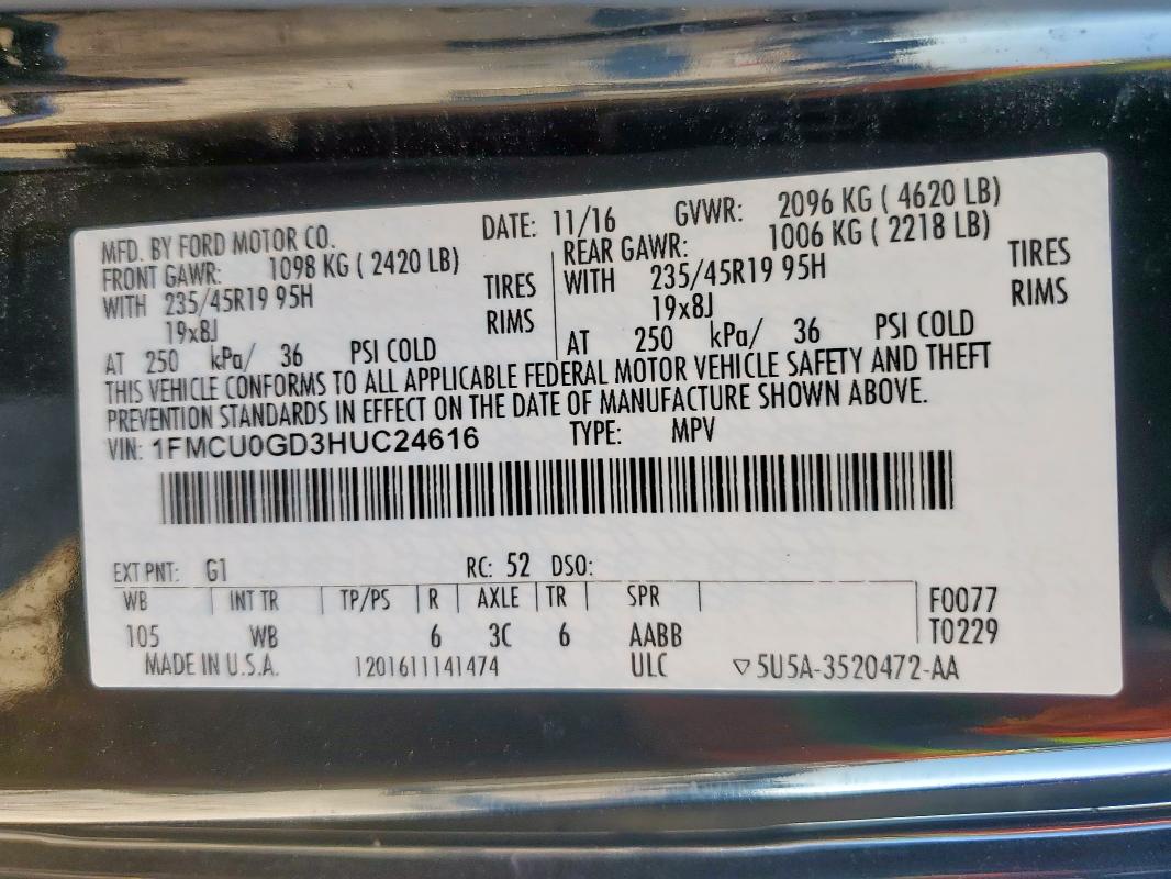 1FMCU0GD3HUC24616 - 2017 FORD ESCAPE SE 黑色 照片 13