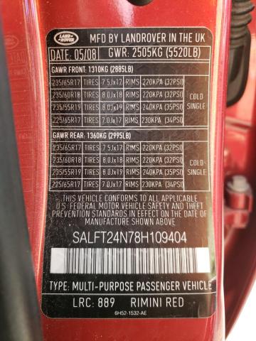 SALFT24N78H109404 - 2008 LAND ROVER LR2 HSE TECHNOLOGY RED photo 13