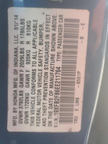 19XFB2F86EE211764 - 2014 HONDA CIVIC EX BLUE photo 12