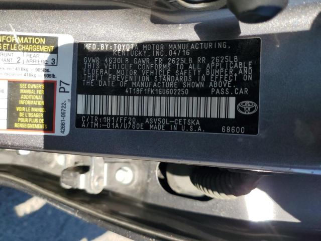 4T1BF1FK1GU602250 - 2016 TOYOTA CAMRY LE GRAY photo 13