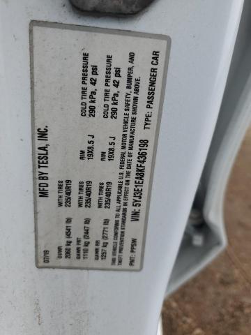 5YJ3E1EA8KF436198 - 2019 TESLA MODEL 3 თეთრი ფოტო 12