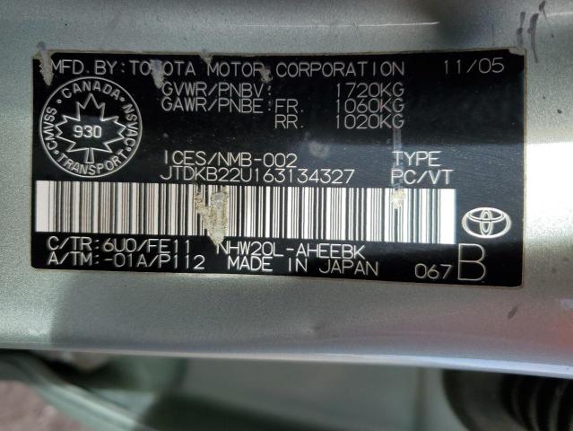 JTDKB22U163134327 - 2006 TOYOTA PRIUS GREEN photo 12