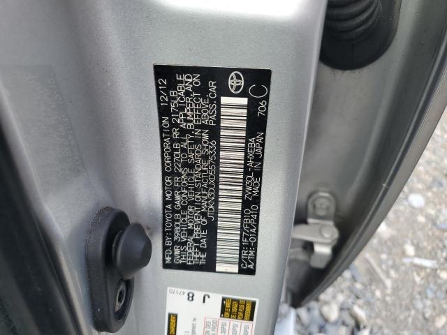 JTDKN3DUXD5575336 - 2013 TOYOTA PRIUS 银色 照片 12