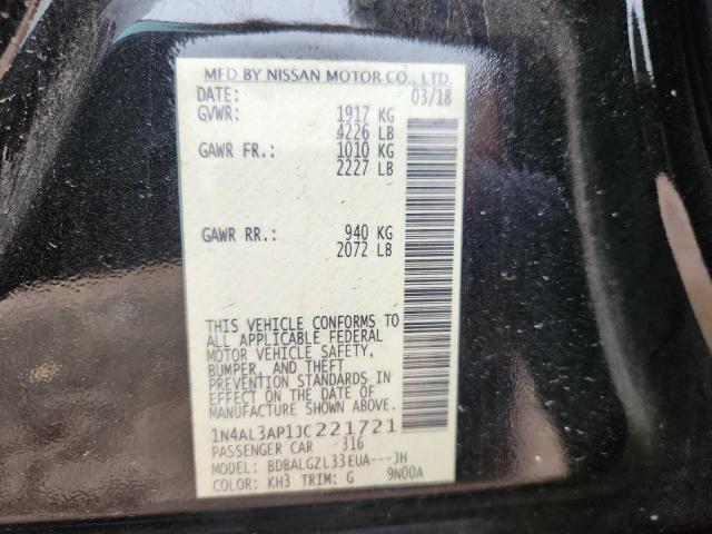 1N4AL3AP1JC221721 - 2018 NISSAN ALTIMA 2.5 أسود صورة 12