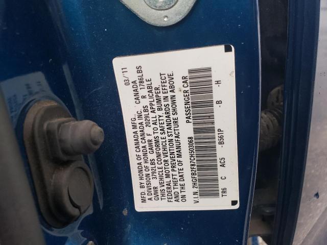 2HGFB2F87CH503068 - 2012 HONDA CIVIC EX BLUE photo 13