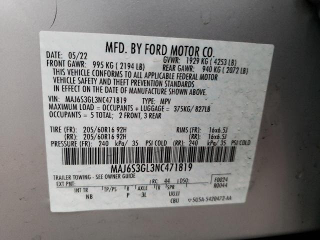 MAJ6S3GL3NC471819 - 2022 FORD ECOSPORT SE ვერცხლისფერი ფოტო 13