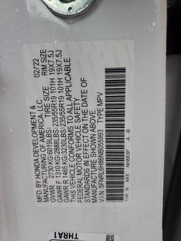 5FNRL6H86NB055993 - 2022 HONDA ODYSSEY TOURING WHITE photo 13