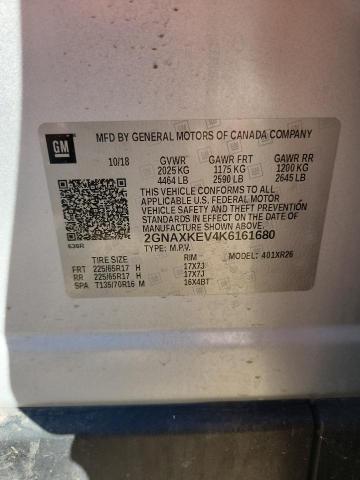 2GNAXKEV4K6161680 - 2019 CHEVROLET EQUINOX LT 银色 照片 12