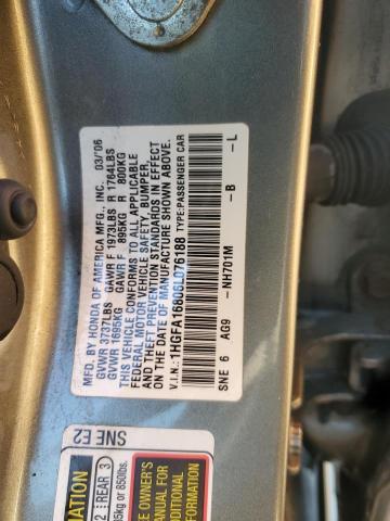 1HGFA16806L076188 - 2006 HONDA CIVIC EX GRAY photo 12