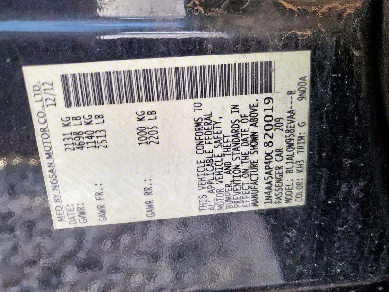1N4AA5AP4DC820019 - 2013 NISSAN MAXIMA S 黑色 照片 12