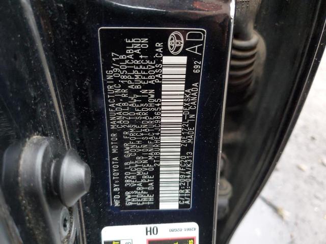 2T1BURHE4JC986545 - 2018 TOYOTA COROLLA L BLACK photo 12