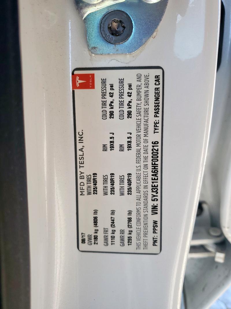 5YJ3E1EA6HF000216 - 2017 TESLA MODEL 3 WHITE photo 12