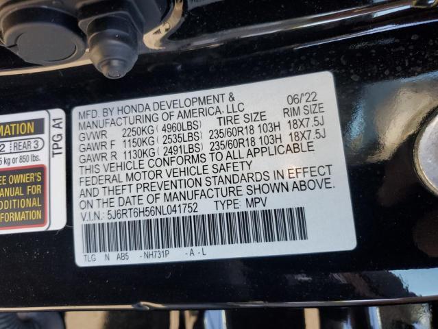 5J6RT6H56NL041752 - 2022 HONDA CR-V EX BLACK photo 13