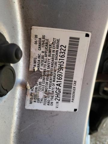 2HGFA16979H516322 - 2009 HONDA CIVIC EXL ვერცხლისფერი ფოტო 12