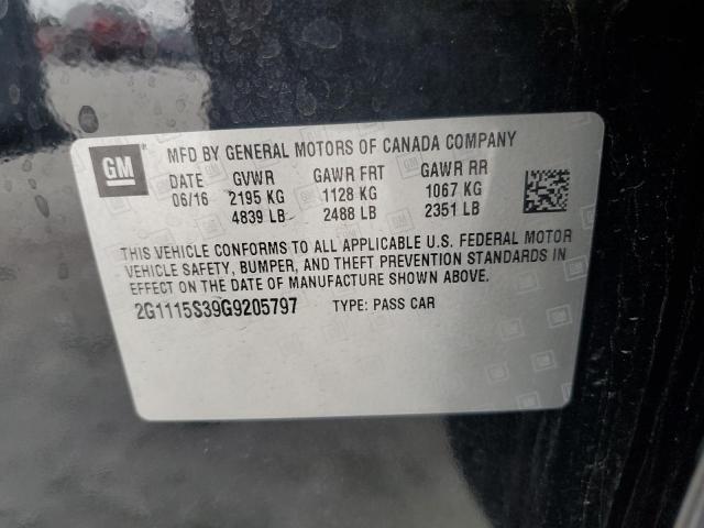 2G1115S39G9205797 - 2016 CHEVROLET IMPALA LT BLACK photo 12