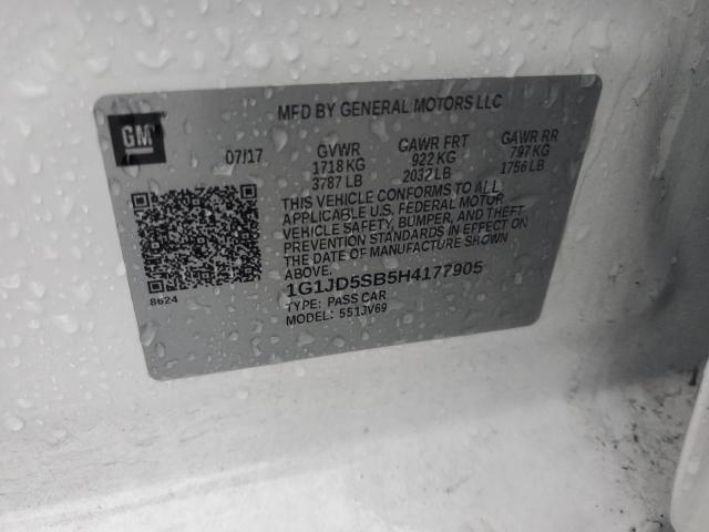 1G1JD5SB5H4177905 - 2017 CHEVROLET SONIC LT თეთრი ფოტო 12