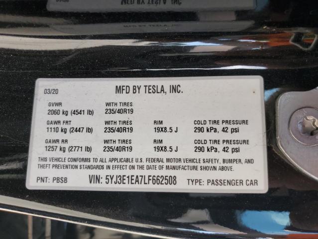 5YJ3E1EA7LF662508 - 2020 TESLA MODEL 3 黑色 照片 12