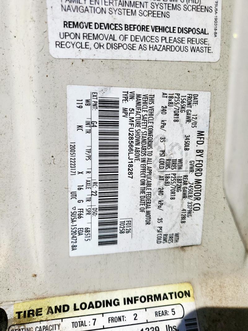 5LMFU28566LJ18287 - 2006 LINCOLN NAVIGATOR كريمي صورة 12