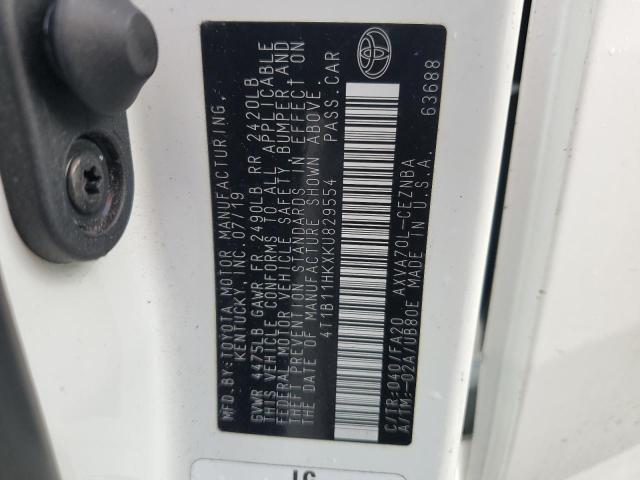 4T1B11HKXKU829554 - 2019 TOYOTA CAMRY L 白色 照片 12