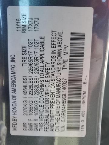 5J6RM4H59GL140327 - 2016 HONDA CR-V EX GRAY photo 13