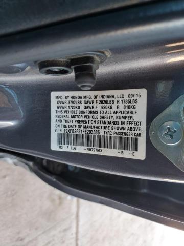 19XFB2F81FE293386 - 2015 HONDA CIVIC EX GRAY photo 12