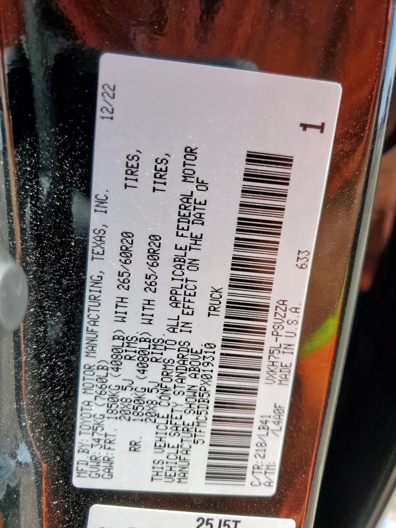 5TFMC5DB5PX019310 - 2023 TOYOTA TUNDRA CREWMAX PLATINUM BLACK photo 13