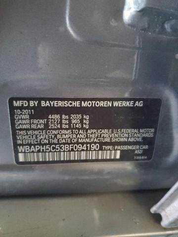 WBAPH5C53BF094190 - 2011 BMW 3 SERIES I SULEV CHARCOAL photo 12