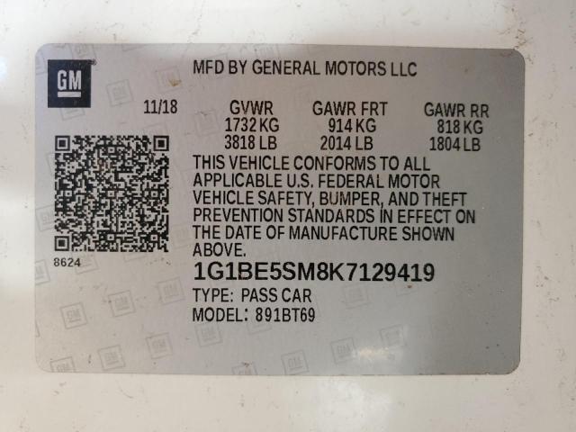 1G1BE5SM8K7129419 - 2019 CHEVROLET CRUZE LT 白色 照片 12