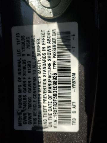 19XFB2F56DE098936 - 2013 HONDA CIVIC LX GRAY photo 13